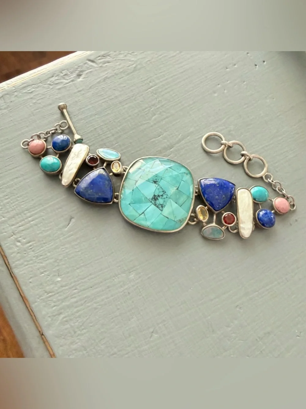 Whitney Kelly 925 Sterling Silver & Stones Toggle Bracelet